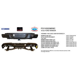 2019-2022 FORD RANGER PICKUP (2019-) Rear Step Bumper Assembly - Diamond Standard - FO1103239DSC OEM# KB3Z17906ADPTMPFM