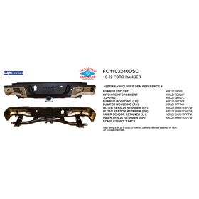 2019-2022 FORD RANGER PICKUP (2019-) Rear Step Bumper Assembly - Diamond Standard - FO1103240DSC OEM# KB3Z17906EPFM
